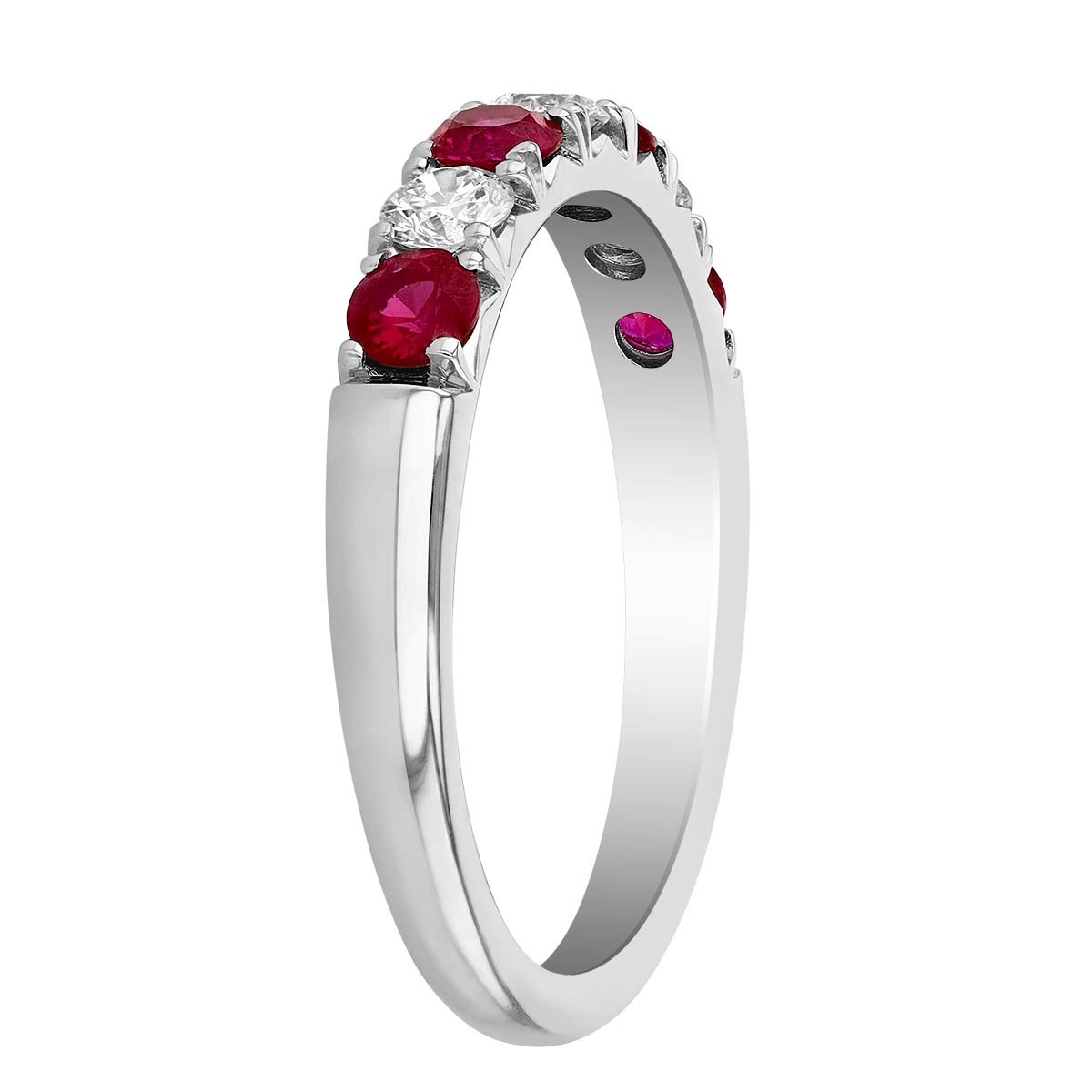Ruby & Diamond Alternating Ring in White Gold
